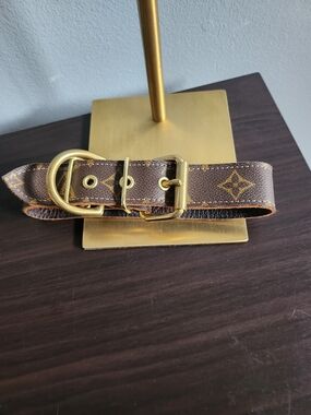 Upscaled LV Monogram Leather Dog Leash with Gold Hardware